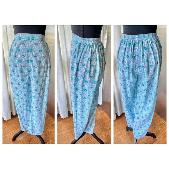 Vintage 1970s pyjama, blue flannel floral pajamas set, long sleeves classic pjs - Picture 8 of 9